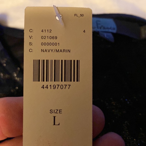 NWT flared L Eva Franco sleeveless blouse in navy and silver. - Picture 8 of 8